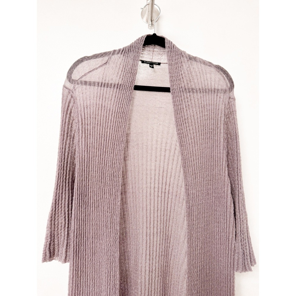 Eileen Fisher XL Mohair Blend Ribbed Longline Duster Cardigan Lavender Italian - Picture 3 of 8